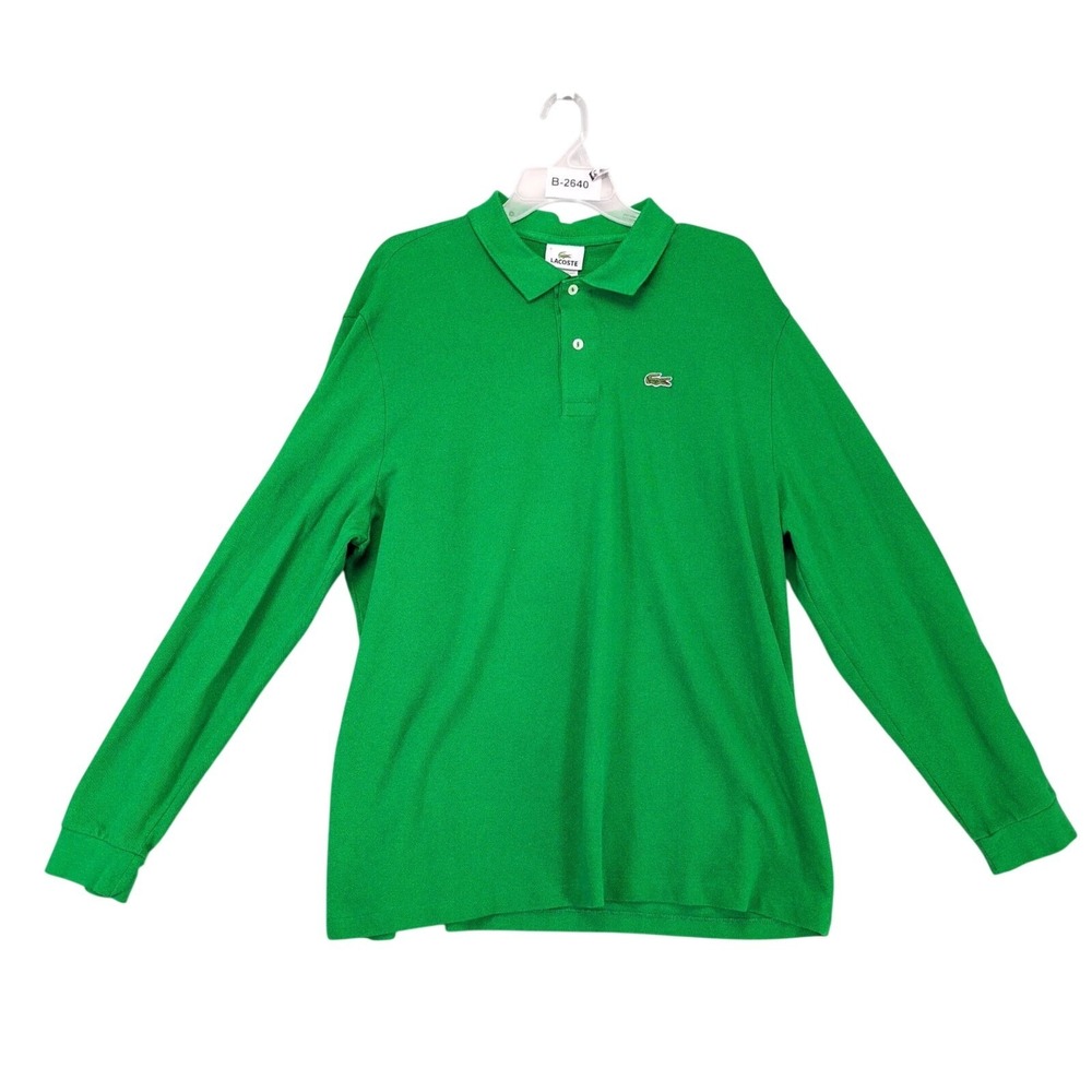 Lacoste Green Polo Shirt Mens 3XL Sz 8 Long Sleeve Croc Logo Preppy Golf Casual